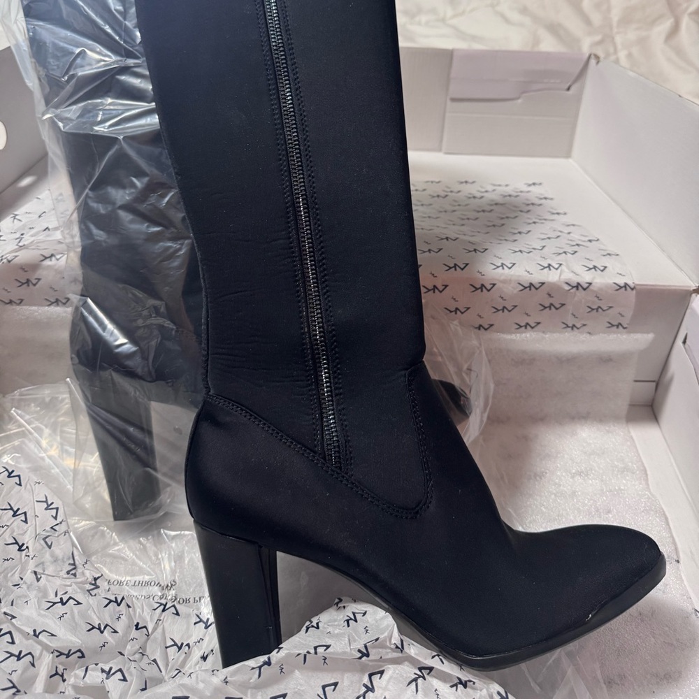 Anne Klein Black Mid-Calf Block Heel Boots